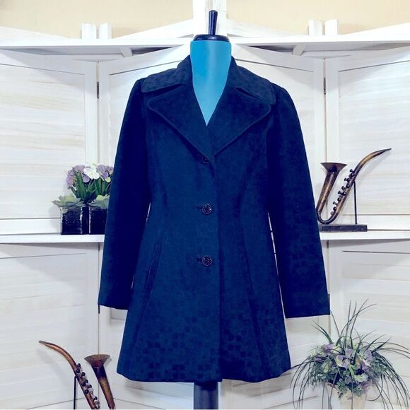 Vintage 90s Y2K Navy Blue Cotton Blend Pea Coat - Medium - Picture 1 of 8